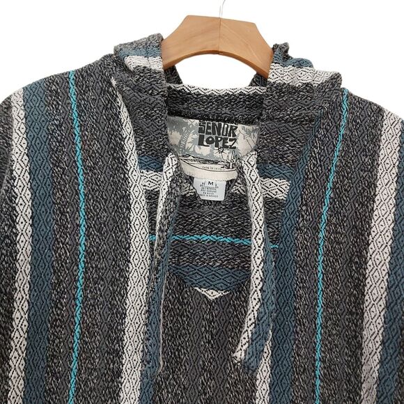 Original Senor Lopez Baja Hoodie Mens Medium Gray Pullover Hippie Boho Cotton - Picture 3 of 13